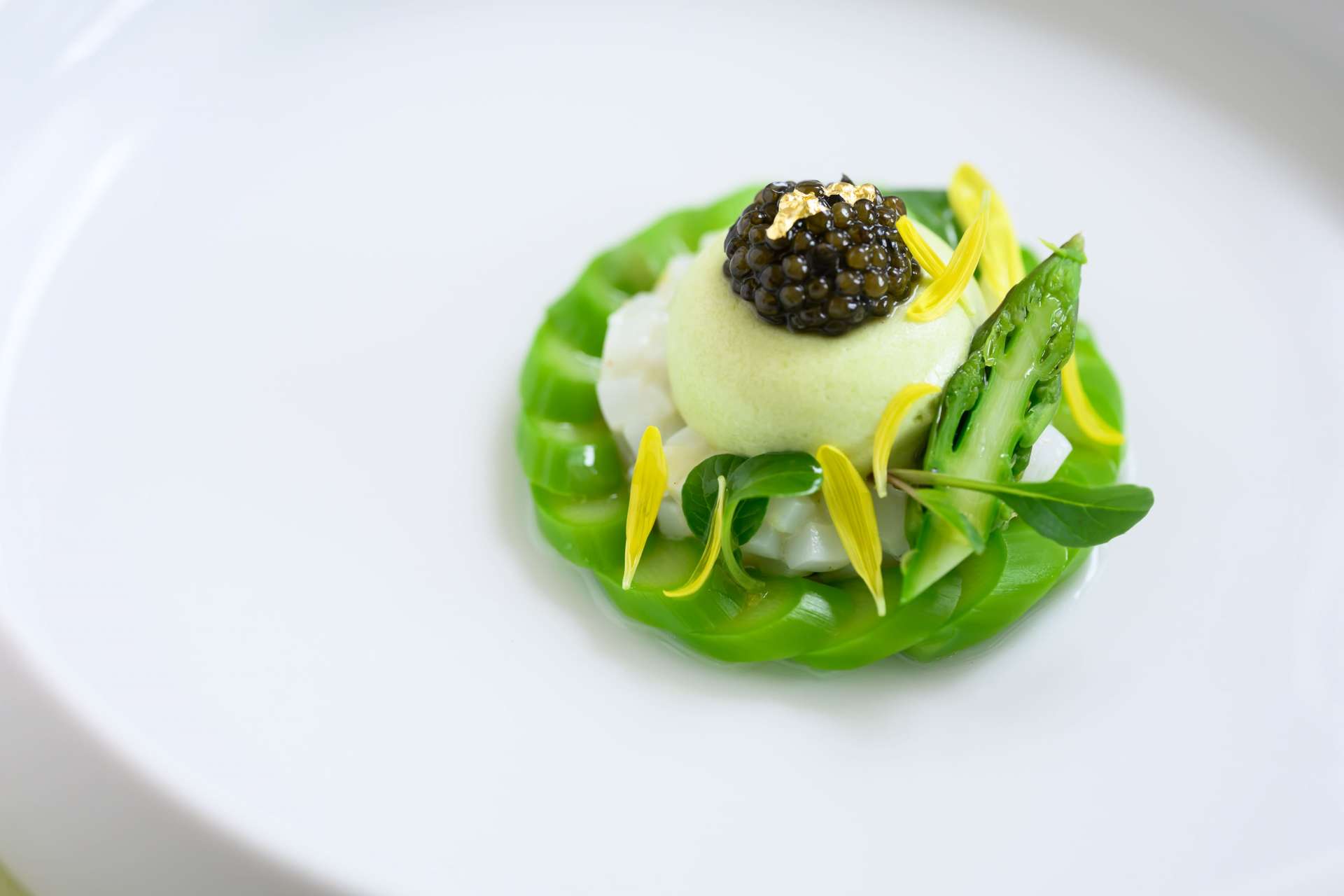 Noto squid tartar, asparagus and Oscietra caviar